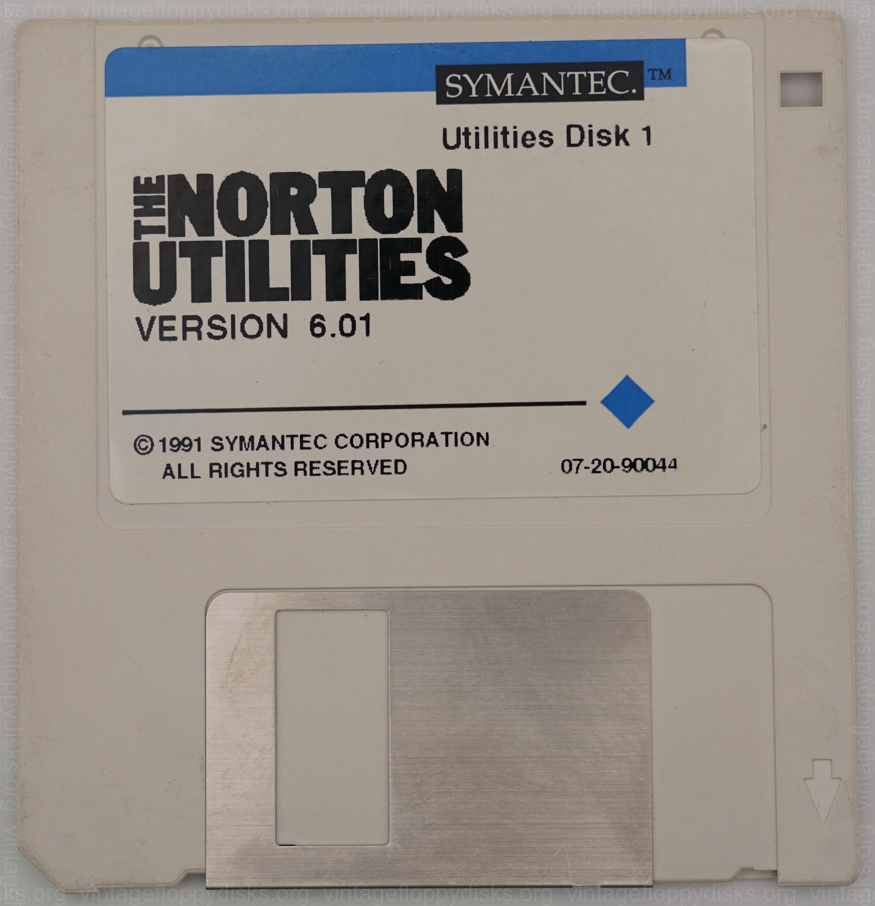 a vintage software disk from Symantec. Software title: Norton Utilities 6.01 - Front