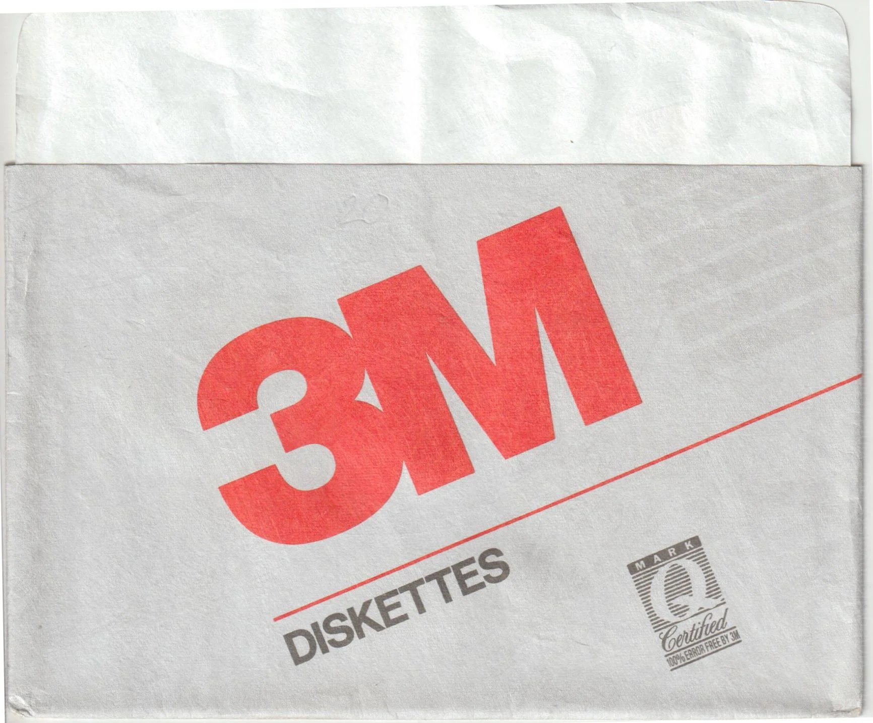 a vintage floppy disk sleeve from 3M. Cat. no.: 3M-525-010